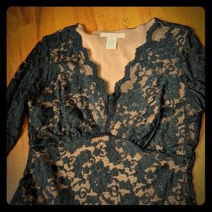Cabi Black Nude Stretchy Lace Dress Size Large